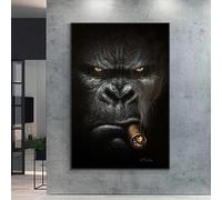 Yocheng Affiche drôle de cigarette de fumée de singe, peinture animale, toile artistique imprimée, tableau mural, décoration de la maison, salon 50x70cm sans cadre