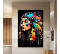 Yocheng Affiche en toile d'art pour fille amérindienne,peinture murale,femme guerrière indienne,affiches imprimées,décor de couloir de salon 60x90cm sans cadre