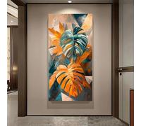 Yocheng Affiche imprimée sur toile représentant des feuilles de palmier aux couleurs bleu et orange éclatantes,style abstrait,idéale pour la décoration du salon. 60x90cm sans cadre