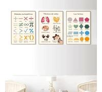 Yocheng Affiche murale avec chiffres et alphabet,affiches et impressions éducatives en espagnol,décoration de salle de jeux pour enfants et tout-petits,peinture sur toile 40x60cmx3 sans cadre