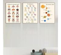Yocheng Affiche murale avec chiffres et alphabet,affiches et impressions éducatives en espagnol,décoration de salle de jeux pour enfants et tout-petits,peinture sur toile 21x30cmx3 sans cadre