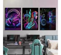 Yocheng Affiche musicale punk esthétique,DJ,guitare,karaoké,casque,peinture sur toile,art mural,décoration de maison,bar,kawaii 40x60cmx3 sans cadre