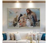 Yocheng Affiche sur toile imprimée de dieu entouré de chats et d'anges,Art mural de jésus,image confortable,décoration de maison pour salon 30x40cm sans cadre