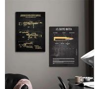 Yocheng Affiche sur toile représentant des armes à feu et des balles,schéma de démontage d'armes à feu,décoration murale pour salon,chambre à coucher,salle de jeux,maison 60x90cmx2 sans cadre