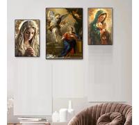 Yocheng Affiche vintage de la Vierge Marie et de Jésus sur toile,art mural,décoration vintage pour salon,cuisine,salle de bain 50x70cmx3 sans cadre