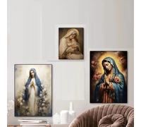 Yocheng Affiche vintage de la Vierge Marie et de Jésus sur toile,art mural,décoration vintage pour salon,cuisine,salle de bain 50x70cmx3 sans cadre
