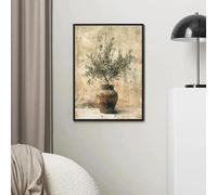 Yocheng Affiches et impressions murales botaniques vintage en poterie, branches d'olivier, plantes rustiques, pour décoration de salon, impression sur toile 50x70cm sans cadre