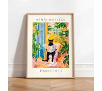 Yocheng Chat sur les toilettes,décoration murale de salle de bain,affiche Matisse,décoration de salle de bain amusante,décoration tropicale rose 40x50cm sans cadre