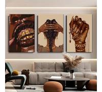 Yocheng Ensemble de 3 tableaux 2D plats sur le thème d'une femme noire afro-américaine,représentant une fille noire en rose,idéal pour décorer un salon. 50x70cmx3 sans cadre