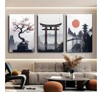 Yocheng Ensemble de 3 tableaux décoratifs de style zen,paysage sec,à l'encre,pour salon,bureau,entrée ou mur. 60x80cmx3 sans cadre