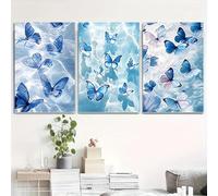 Yocheng Lot de 3 affiches sur toile représentant des papillons bleu vif se reflétant dans l'eau,décoration murale pour chambre,salon,cuisine 50x70cmx3 sans cadre
