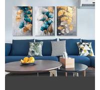Yocheng Lot de 3 posters sur toile,impression sur toile de feuilles de ginkgo doré,idéal pour la chambre,le salon,la cuisine,le couloir de dortoir 50x70cmx3 sans cadre