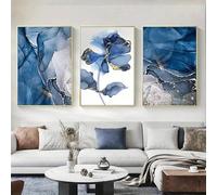 Yocheng Lot de 3 tableaux sur toile abstraits nordiques représentant du marbre bleu et des fleurs,à décorer au mur du salon (affiche et impression). 21x30cmx3 sans cadre