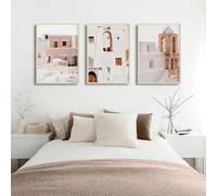 Yocheng Lot de 3 toiles de peinture représentant un paysage urbain grec,architecture rétro de Santorin,art mural minimaliste,affiche imprimable,décoration d'intérieur 21x30cmx3 sans cadre