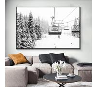 Yocheng Neige épicéa arbre téléski noir blanc Photo toile impression Nature montagne paysage mur Art affiche pour salon décor à la maison 40x50cm sans cadre