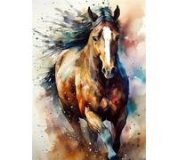 Yocheng Peinture à l'huile aquarelle sur toile représentant un cheval - Affiche murale abstraite pour la décoration du salon et de la maison 50x70cm sans cadre
