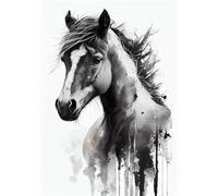 Yocheng Peinture à l'huile aquarelle sur toile représentant un cheval - Affiche murale abstraite pour la décoration du salon et de la maison 60x90cm sans cadre