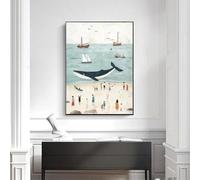 Yocheng Peinture abstraite de maison de plage, décor de paysage marin, décoration murale d'été, village côtier, ensemble mural de galerie, art sur toile nautique rustique 50x70cm sans cadre