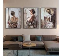 Yocheng Peinture abstraite représentant une fille sexy,dos nu,affiches et impressions sur toile,décoration murale pour salon et maison 60x80cmx3 sans cadre
