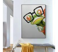 Yocheng Peinture sur toile abstraite d'animaux avec lunettes vertes,affiche de grenouille,grenouille arborescente,peinture de dessin animé texturée,grand décor mural de salon 50x70cm sans cadre