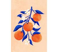 Yocheng Peinture sur toile abstraite géométrique bleue représentant une fille, un vase, une plante, une esthétique minimaliste, pour décoration de salon ou de maison 40x50cm sans cadre