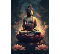 Yocheng Statue abstraite de Bouddha méditant assis sur un lotus, affiche religieuse sur toile, tableau mural, décoration pour la maison 40x50cm sans cadre