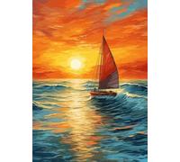 Yocheng Tableau abstrait coloré représentant un voilier au coucher du soleil, sur toile, paysage marin, affiche décorative pour le salon ou la maison. 60x90cm sans cadre