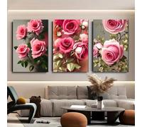 Yocheng Tableau minimaliste en trois parties,composé de trois toiles à suspendre,représentant des roses roses,idéal pour le salon,la chambre ou le hall d'entrée. Style nordique. 30x40cmx3 sans cadre