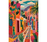 Yocheng Tableau minimaliste sur toile représentant un bâtiment mexicain vibrant, un paysage floral et botanique coloré, idéal pour la décoration du salon. 60x90cm sans cadre