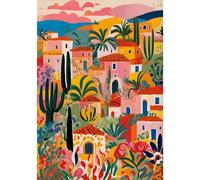 Yocheng Tableau minimaliste sur toile représentant un bâtiment mexicain vibrant, un paysage floral et botanique coloré, idéal pour la décoration du salon. 40x50cm sans cadre