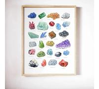 Yocheng Toile d'art avec pierres précieuses en cristal, aquarelle, Alphabet, peinture murale, image de minéraux, affiche de géologie, décor de salle en Agate 30x40cm sans cadre