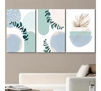 Yocheng Trois toiles décoratives abstraites minimalistes de style nordique,représentant des cercles géométriques,des plantes vertes et des motifs de feuilles. 30x40cmx3 sans cadre