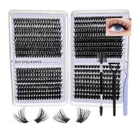YOCHLEY Lot de 608 extensions de cils 60D-80D-100D-120D avec brosse, séparateur de cils et pince à épiler, kit d'extension de cils individuels pour femme, à faire soi-même à la maison (noir (60D/80D