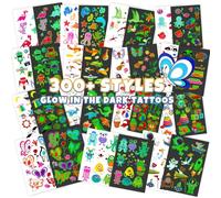 Yocieco Tatouages temporaires pour enfants, plus de 300 pièces, phosphorescents, fournitures de fête lumineuses avec voiture/dinosaure/espace/papillon pour garçons et filles