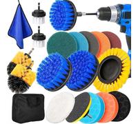 YOCOLE 20 Pièces Brosse Rotative Perceuse Nettoyage, 8 Brosse Visseuse Electrique Drill Brush Set, Brosses de Forage pour Voiture, Jantes, Tapis, Cuisines, Carrelage, Barbecue