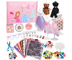 YOCOLE 300+ Fashion Design Kit, Création de Mode Couture Enfants, Loisirs Créatifs Activites Manuelles avec Mannequins Accessoire Carnet de Croquis, Cadeau D'anniversaire Fille 8 9 10 11 12 Ans