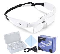 YOCTOSUN Head Magnifier Glasses with 3 LED Lights and Detachable Lenses 0.75X, 1.25X,2.0X, 3.0X and 4.0X, USB Charging Eyeglasses Magnifier, Magnifying Glasses with Light for Close Work Hobby Crafts
