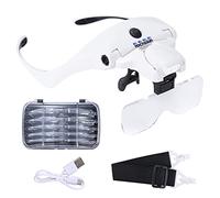 YOCTOSUN Loupe avec 4 lumières LED, bandeau et 5 lentilles détachables 1X, 1,5X, 2X, 2,5X 3,5X - Rechargeable mains libres - Pour loisirs créatifs, point de croix, travail de près