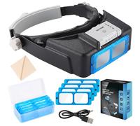 YOCTOSUN Loupe avec lumière pour travail rapproché, loupe bandeau rechargeable avec 4 lentilles 1,5 x 3,5 x, mains libres pour bijoutier, artisanat, loisirs
