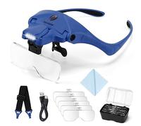 YOCTOSUN Loupes avec lumière, loupe Bandeau Mains Libres avec 4 lumières LED et 5 lentilles Amovibles de 1 à 3,5 x, Lunettes loupe tête Rechargeable pour travaux manuels, Loisirs, Travail de près