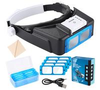 YOCTOSUN Loupes avec lumière pour travail rapproché, loupe bandeau rechargeable avec 4 lentilles 1,5 x 3,5 x, mains libres pour loisirs, bijoutiers, lecture, travaux manuels