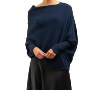 YODAOLI Asymmetric Draped Jumper, Long Batwing Sleeve, Off The Shoulder Sweater Slouchy Knit Pullover, Asymmetric Draped Ultra Soft Knitted Jumper (Navy Blue)