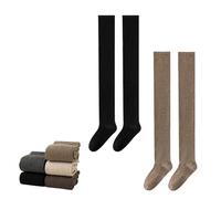 YODAOLI Thickened High Stockings, Non-slip Thickened Over-the-Knee Socks, Thermal Thigh Socks (Black+Khaki,Free Size)
