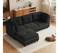 YODOLLA 225cm Canapé d'angle Modulable, Méridienne Réversible 3 Places | Moderne Sectionnel Gris 3-4 Places avec Repos-Pieds - Idéal pour Salon (Forme L/Chaise Longue)