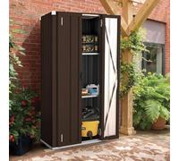 YODOLLA Abri de Jardin Métal, Armoire de Rangement Extérieure à 3 Niveaux, Étagères Réglables & Portes Verrouillables pour Jardin, Garage, Stockage d’Outils, 76 x 55 x 178 CM, Brun