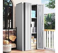 YODOLLA Abri de Jardin Métal, Armoire de Rangement Extérieure à 3 Niveaux, Étagères Réglables & Portes Verrouillables pour Jardin, Garage, Stockage d’Outils, 76 x 55 x 178 CM, Blanc