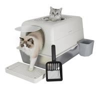 YODOLLA Bac à litière - Acier Inoxydable - étanche - avec couvercle - pour grands chats - set complet - 60x40x38cm - Blanc