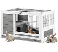 YODOLLA Cage Lapin Exterieur&Intérieur,Clapier Lapin avec Toit ouvrant,Gris | Cage en Bois,Clapier en Bois,90x50x55cm,Clapier à Lapin,Plateau Amovible et Rampe