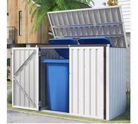 YODOLLA Coffre de Rangement Extérieur - Abri de Jardin en Métal Range Poubelles ou Vélo - 150 x 80 x 118 CM - Blanc