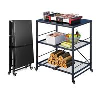 YODOLLA Desserte Plancha Exterieur, Desserte Jardin, Chariot de Barbecue 3 Niveaux,Table Pliable en Acier Inoxydable sur roulettes, Chariot de Repas Jardin et Support de BBQ Mobile,Noir